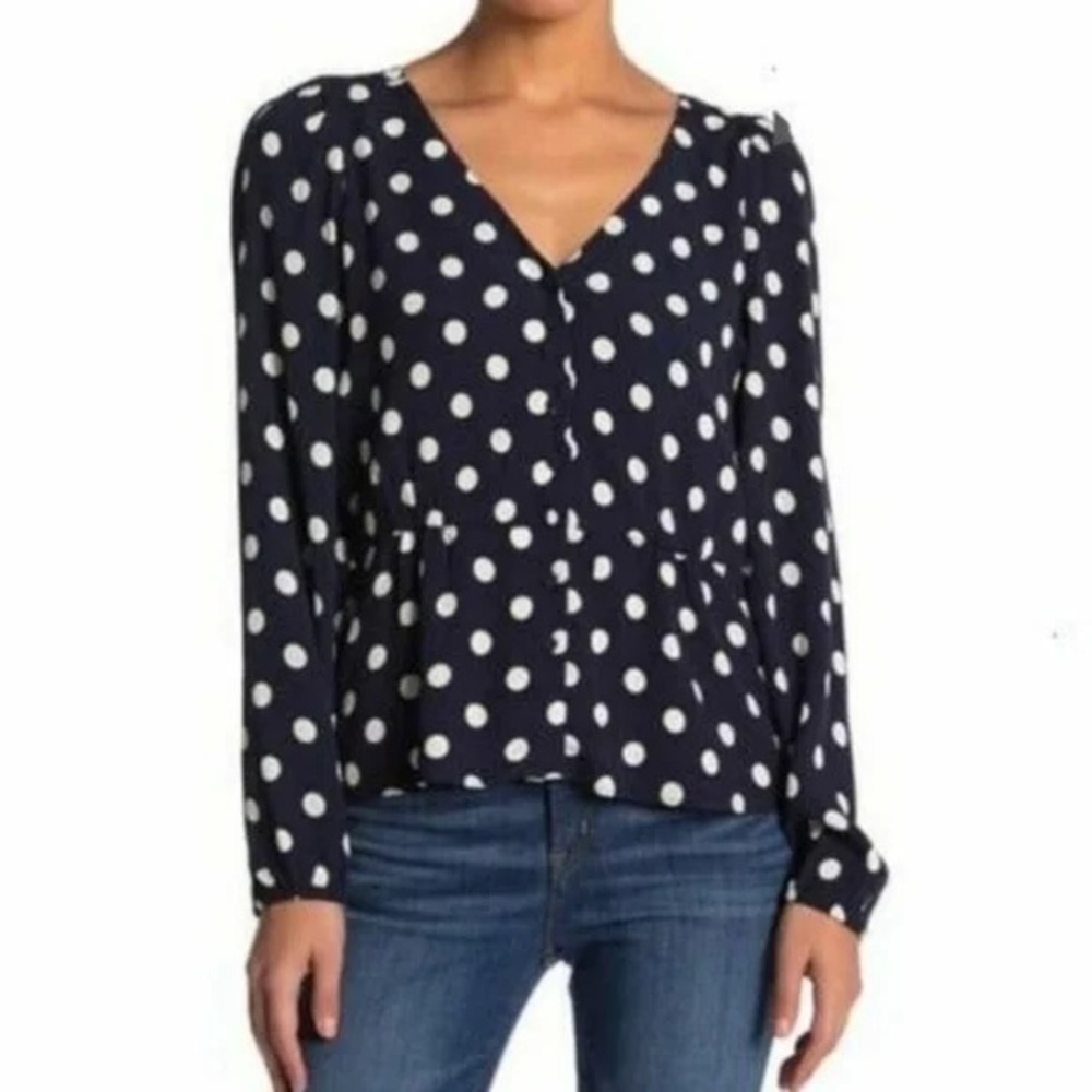 J. Crew Long Sleeve Peplum Polka Dot Top Sz 12